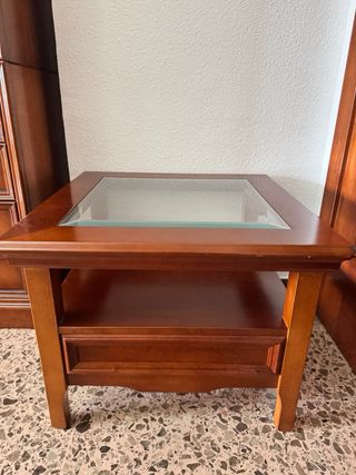 Mesa auxiliar madera y cristal