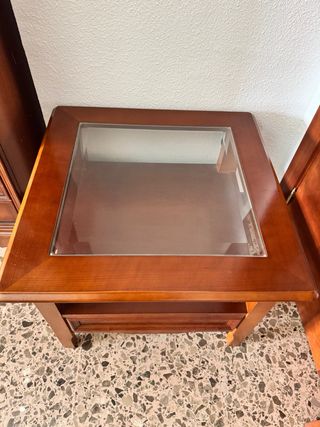 Mesa auxiliar madera y cristal