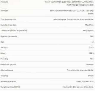 Pantalla Motorizada Proyector 100” Elite Screens