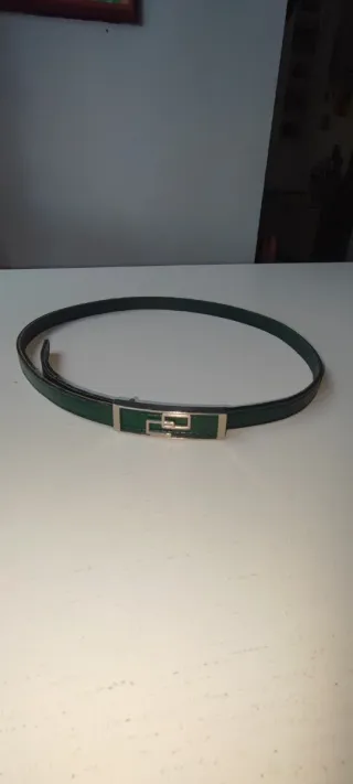 Cintura Pelle Verde Vintage Fibbia Argento