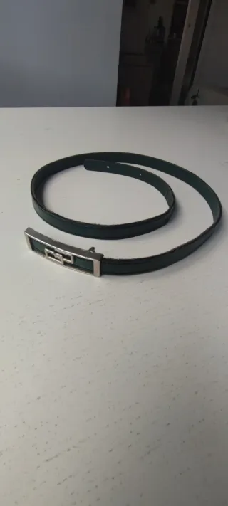 Cintura Pelle Verde Vintage Fibbia Argento