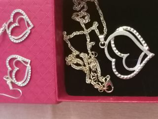 Collar y Pendientes Corazón Doble