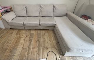 Sofá chaiselongue tela beige/gris