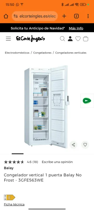 Congelador Vertical Balay 1 Puerta No Frost