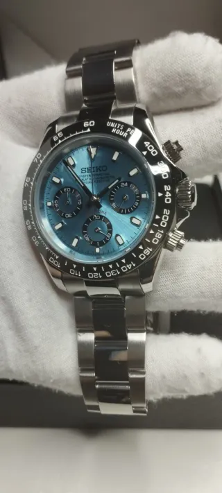 Reloj Seiko Mod Daytona Oyster Negro Azul Celeste