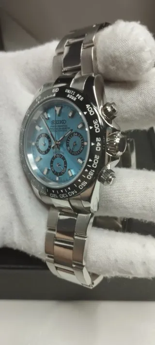 Reloj Seiko Mod Daytona Oyster Negro Azul Celeste