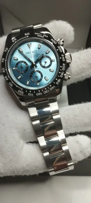 Reloj Seiko Mod Daytona Oyster Negro Azul Celeste