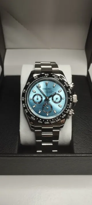 Reloj Seiko Mod Daytona Oyster Negro Azul Celeste