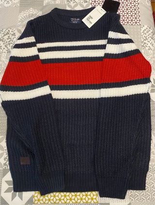 Jersey de punto Terranova rayas azul, blanco y roj