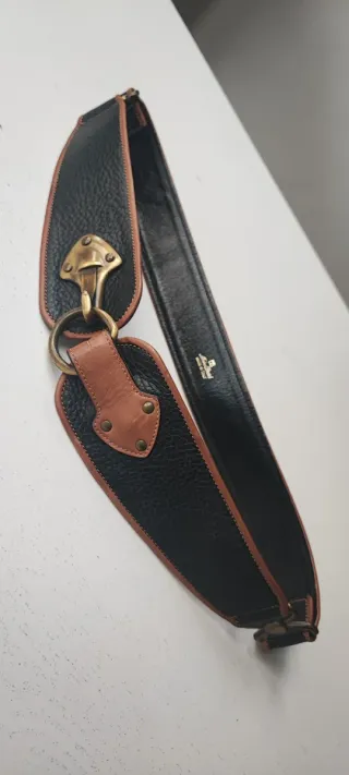 Cintura pelle vintage nera e cuoio