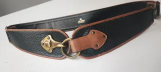 Cintura pelle vintage nera e cuoio