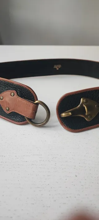 Cintura pelle vintage nera e cuoio