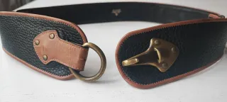 Cintura pelle vintage nera e cuoio