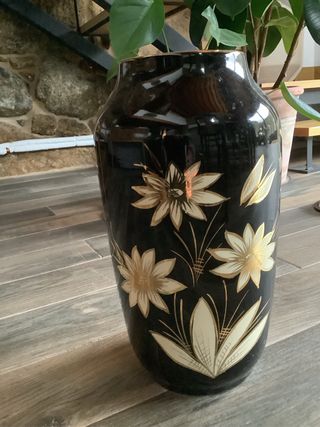 Jarrón Vintage Negro y Dorado Cerámica