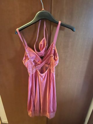 Sottoveste rosa  salmone in pizzo con perizoma