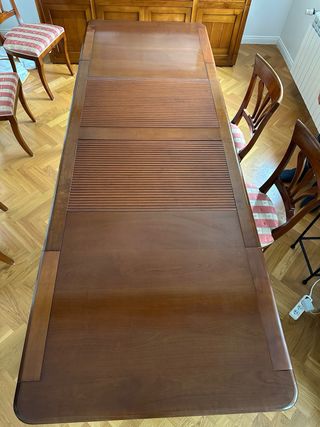 Conjunto mesa comedor extensible madera y 6 sillas