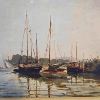 ANTIGUA LAMINA CUADRO CLAUDE MONET VELEROS PUERTO