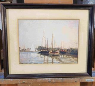 ANTIGUA LAMINA CUADRO CLAUDE MONET VELEROS PUERTO