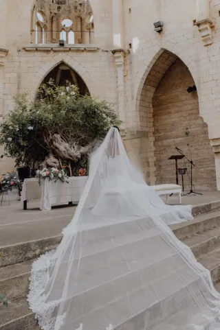 Velo de novia 4m encaje y pedrería