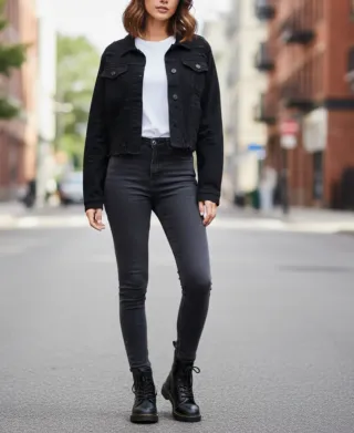 Chaqueta Vaquera Negra Cropped Rota