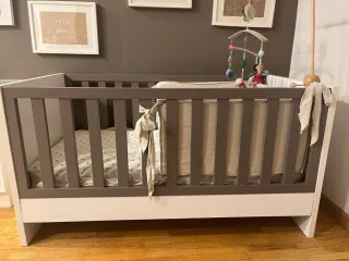 cuna madera blanca y marron 140x 70cm