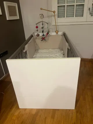 cuna madera blanca y marron 140x 70cm