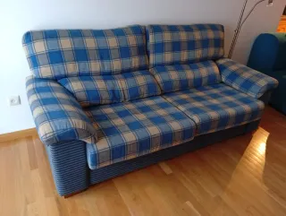 Sofá Cama Tela Azul y Beige