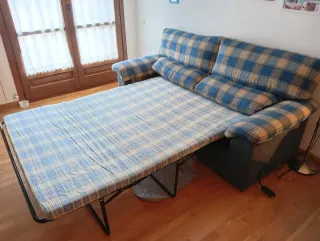 Sofá Cama Tela Azul y Beige