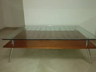Mesa de centro cristal y madera