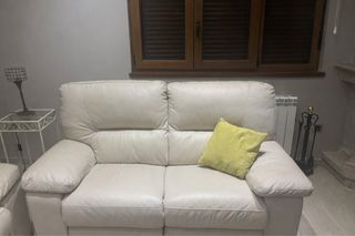 Conjunto 2 sofás piel y polipiel crema