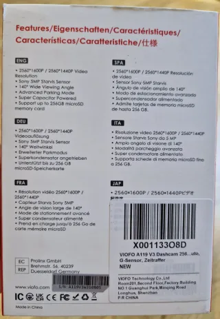 VIOFO A119 V3 Dash Cam + SD + Filtro