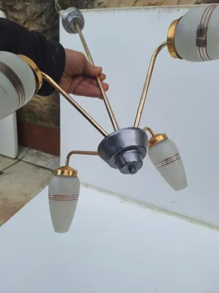 Lámpara colgante retro dorada y gris