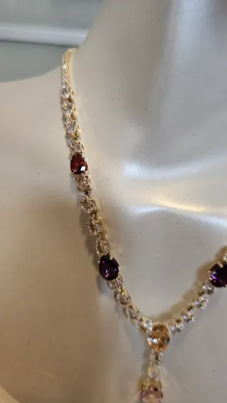 Conjunto de joyería rosa y morado. Laminado oro 14