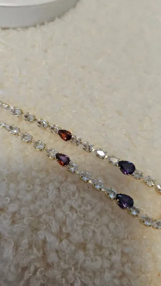 Conjunto de joyería rosa y morado. Laminado oro 14