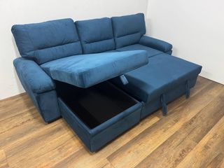 Sofá Cama Extensible Rápido Azul Arrastre + Arcón