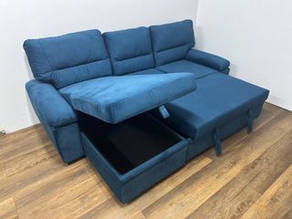 Sofá Cama Color Tendencia Azul Petróleo + Arcón