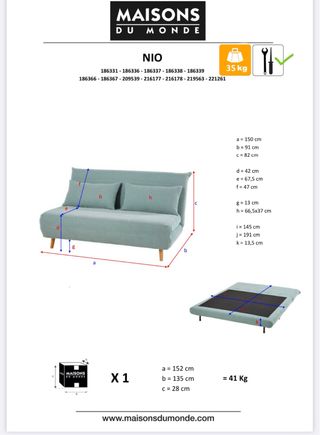 Sofá Cama Maison du Monde Azul/Verde agua.