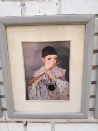 Cuadro Arlequín Pierrot con Rosa de Mira Fujita