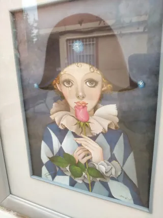 Cuadro Arlequín Pierrot con Rosa de Mira Fujita