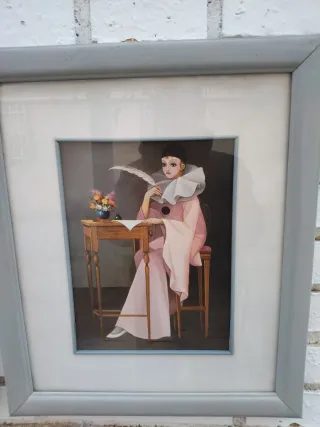 Cuadro Arlequín Pierrot con Rosa de Mira Fujita