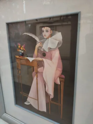 Cuadro Arlequín Pierrot con Rosa de Mira Fujita