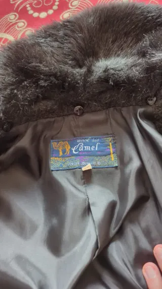 Abrigo lana cuello pelo negro/gris