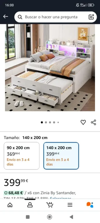 Cama nido juvenil blanca madera 140