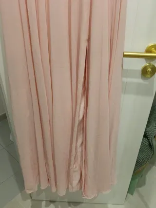 Vestido Gala Rosa Largo Pedrería Dorada