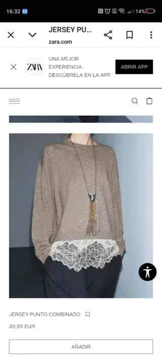 Jersey Zara combinado punto y encaje