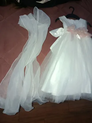 Abito da damigella bianco e rosa 4/5 anni