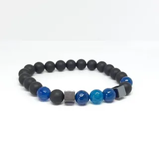 Bracciale pietra satinato nera charm cubo