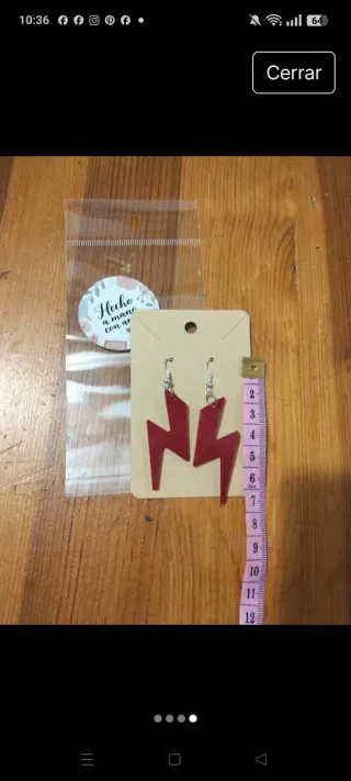 Pendientes Rayo Rojo Resina Metalizada