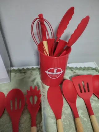 Set 12 Posate Cucina Silicone Rosso
