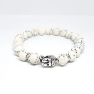 Bracciale pietra agata howlite bianco charm Buddha